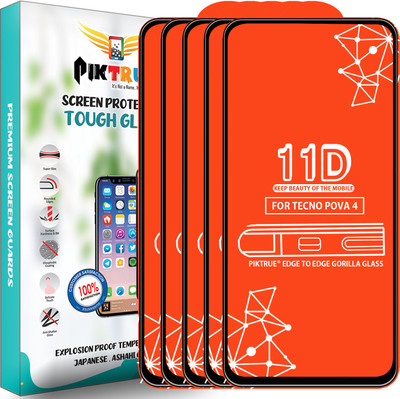 PikTrue Edge To Edge Tempered Glass for Tecno Pova 4(Pack of 5)