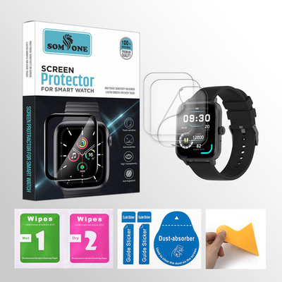 SOMTONE Edge To Edge Tempered Glass for Fire-Boltt Falcon 1.83 inch Smartwatch 3 PROTECTOR + 3 WIPES + 3 DUST REMOVAL STICKER + 1 WIPER(Pack of 3)
