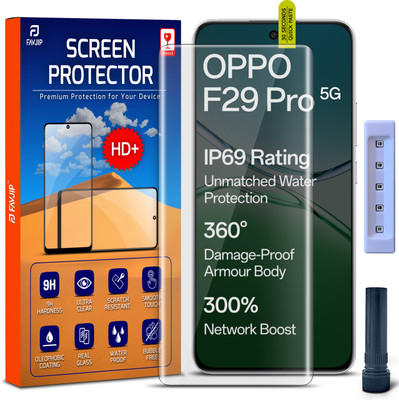 FAVJIP Edge To Edge Tempered Glass for Oppo F29 Pro 5g, Oppo F29 Pro, 3D Quad Curved UV Liquid Glue Screen Guard Protector with Easy Installation Kit(Pack of 1)