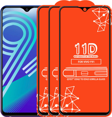 Qyist Edge To Edge Tempered Glass for Vivo Y91(Pack of 3)