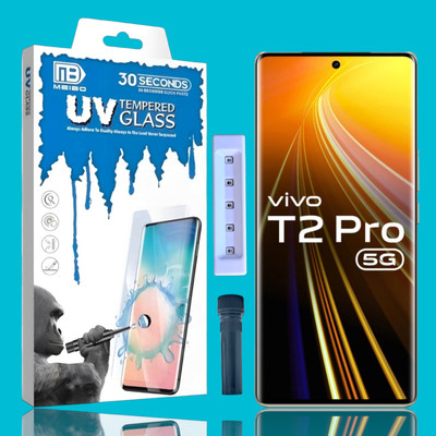 KadWaniya Edge To Edge Tempered Glass for Vivo T2 Pro 5G, VIVO T2 PRO 5G, Meibo Series 3D Curved (30 Seconds Quick Paste) High Quality UV Liquide Glue Glass with Easy Installation Kit-0872(Pack of 1)