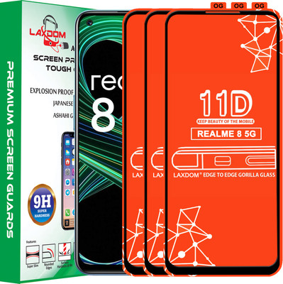 Laxdom Edge To Edge Tempered Glass for REALME 8 5G(Pack of 3)