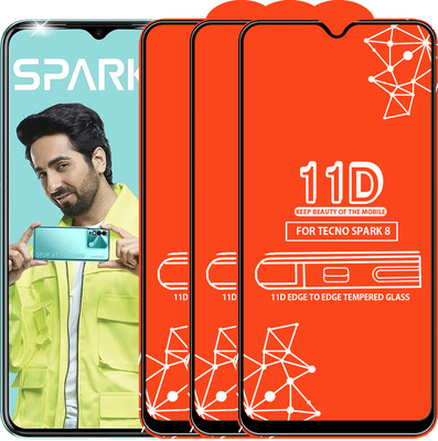 Roxel Edge To Edge Tempered Glass for Tecno Spark 8(Pack of 3)