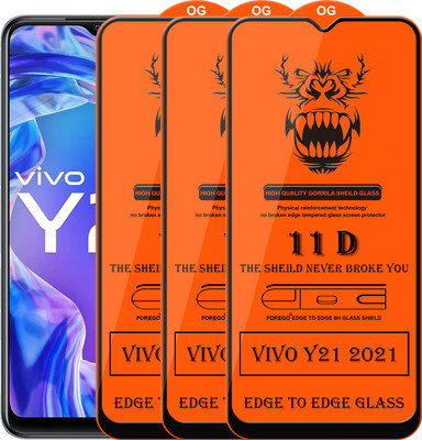 elevend Edge To Edge Tempered Glass for Vivo Y21 2021(Pack of 3)