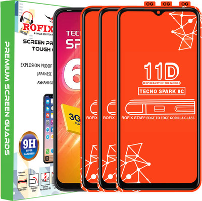 Rofix star Edge To Edge Tempered Glass for TECNO SPARK 8C(Pack of 3)