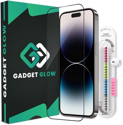 Gadget Glow Edge To Edge Tempered Glass for iPhone 14 Pro Max, iPhone 15 Plus, ( 1 OG Tempered Glass with 1 Cable Protector )(Pack of 2)