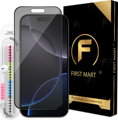 FIRST MART Edge To Edge Tempered Glass for iPhone 16 Pro, Apple iPhone 16 Pro, Privacy Anti Spy Protection Glass with Cable Protector(Pack of 1)