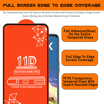Roxel Edge To Edge Tempered Glass for Tecno Spark 8 Pro(Pack of 4)