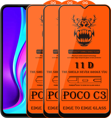 Forego Edge To Edge Tempered Glass for Poco C3(Pack of 3)