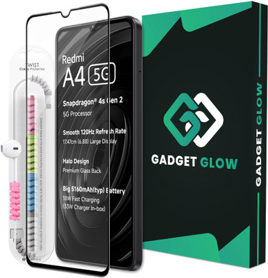 Gadget Glow Edge To Edge Tempered Glass for Redmi A4 5G, Poco C75 5G / Mi Redmi A4 5G, OG Tempered Glass with Cable Protector(Pack of 1)