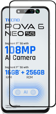 OneTech Edge To Edge Tempered Glass for Tecno Pova 6 Neo 5G 9H Hardness, Screen Protector, Screen Guard, Glass(Pack of 1)