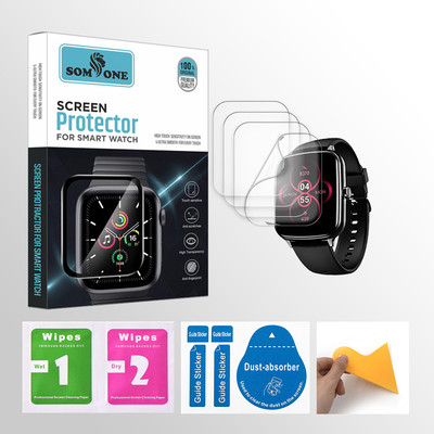 SOMTONE Edge To Edge Tempered Glass for boAt Wave Smart Call 1.69 INCH Smartwatch 4 PROTECTOR + 4 WIPES + 4 DUST REMOVAL STICKER + 1 WIPER(Pack of 4)