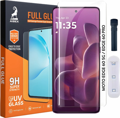 AIBEX Edge To Edge Tempered Glass for Motorola Edge 60 5G / Motorola Edge 60 Pro 5G | UV Curved Full Screen Edge-to-Edge Protection | UV Glue & UV Light Included | 9H Hardness | Anti-Bubble | Scratch Resistant | HD Clarity(Pack of 1)