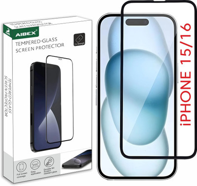 AIBEX Edge To Edge Tempered Glass for Apple iPhone 15 / Apple iPhone 16 | 9H Hardness | Anti-Glare & Anti-Fingerprint | Water Resistant | Edge-to-Edge Full Screen Protector | Bubble-Free Installation(Pack of 1)