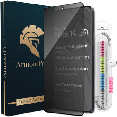 ArmourPro Edge To Edge Tempered Glass for Redmi Note 14 5G, Redmi Note 14, Poco M7 Pro 5G, Privacy Anti Spy Protection Glass with Cable Protector(Pack of 1)