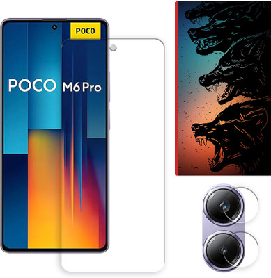 SOMTONE Edge To Edge Tempered Glass for Poco M6 Pro 4G Tempered Glass Screen Protector | Anti-Scratch | Edge to Edge Full Coverage | 9H Hardness ( 1 FRONT SCREEN GUARD + 1 CAMERA LENS PROTECTOR + 1 FREE BACK EMBOSSED SKIN061 )(Pack of 1)