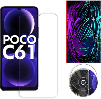ARBAN Edge To Edge Tempered Glass for Poco C61 4G Tempered Glass Screen Protector | Anti-Scratch | Edge to Edge Full Coverage | 9H Hardness (1 FRONT SCREEN GUARD + 1 CAMERA LENS PROTECTOR + 1 FREE BACK EMBOSSED SKIN002)(Pack of 1)