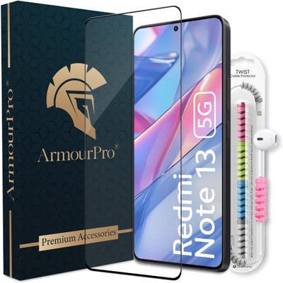 ArmourPro Edge To Edge Tempered Glass for Redmi Note 13 5G, Redmi Note 13, OG Tempered Glass with Cable Protector(Pack of 1)