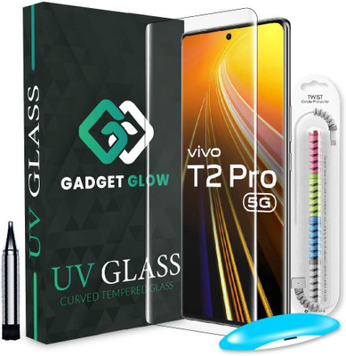 Gadget Glow Edge To Edge Tempered Glass for Vivo T2 Pro 5G, Vivo T2 Pro, T2 Pro 5G, UV Light Tempered Glass with Cable Protector(Pack of 1)