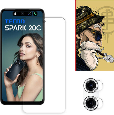 ARBAN Edge To Edge Tempered Glass for Tecno Spark 20C 4G Tempered Glass Screen Protector | Anti-Scratch | Edge to Edge Full Coverage | 9H Hardness ( 1 FRONT SCREEN GUARD + 1 CAMERA LENS PROTECTOR + 1 FREE BACK EMBOSSED SKIN001 )(Pack of 1)