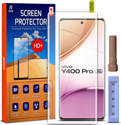 FAVJIP Edge To Edge Tempered Glass for Vivo Y400 Pro, Vivo Y400 Pro 5G, 3D Curved UV Liquide Glue Screen Protector Guard with All in One Installation Kit(Pack of 1)