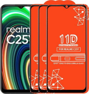 Qyist Edge To Edge Tempered Glass for Realme C25Y(Pack of 3)