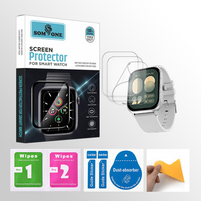 SOMTONE Edge To Edge Tempered Glass for Fire-Boltt Ninja Call Pro Max 2.01 inch Smartwatch 3 PROTECTOR + 3 WIPES + 3 DUST REMOVAL STICKER + 1 WIPER(Pack of 3)