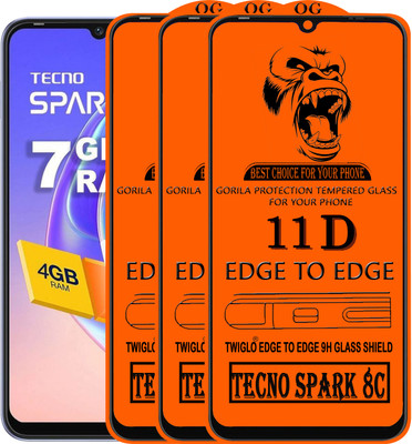 TWIGLO Edge To Edge Tempered Glass for TECNO SPARK 8C(Pack of 3)