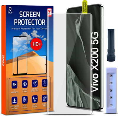 FAVJIP Edge To Edge Tempered Glass for Vivo X200 5G, 3D Quad Curved UV Liquid Glue Screen Guard Protector with Easy Installation Kit(Pack of 1)