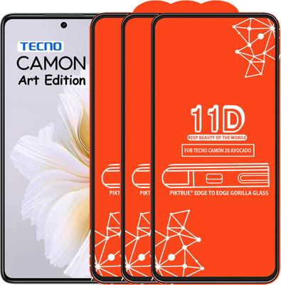 PikTrue Edge To Edge Tempered Glass for TECNO CAMON 20 AVOCADO EDITION(Pack of 3)