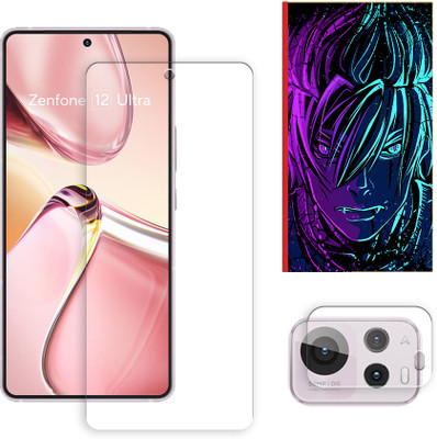 SOMTONE Edge To Edge Tempered Glass for Asus Zenfone 12 Ultra 5G Tempered Glass Screen Protector | Anti-Scratch | Edge to Edge Full Coverage | 9H Hardness (1 FRONT SCREEN GUARD + 1 CAMERA LENS PROTECTOR + 1 FREE BACK EMBOSSED SKIN002)(Pack of 1)