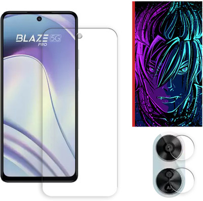 SOMTONE Edge To Edge Tempered Glass for LAVA Blaze Pro 5G Tempered Glass Screen Protector | Anti-Scratch | Edge to Edge Full Coverage | 9H Hardness (1 FRONT SCREEN GUARD + 1 CAMERA LENS PROTECTOR + 1 FREE BACK EMBOSSED SKIN002)(Pack of 1)