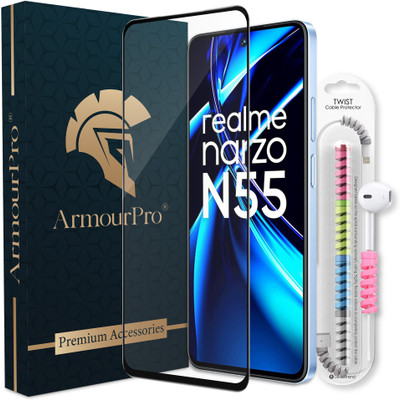 ArmourPro Edge To Edge Tempered Glass for Realme Narzo N55 5G, Realme C55 5G, Realme 11X 5G, Realme 11 5G, Realme Narzo 60X 5G, OG Tempered Glass with Cable Protector(Pack of 1)