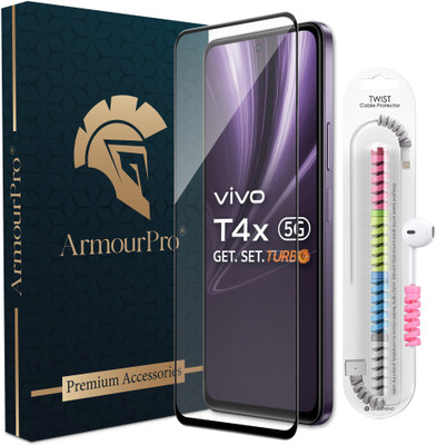 ArmourPro Edge To Edge Tempered Glass for Vivo T4x 5G, Vivo T4x, OG Tempered Glass with Cable Protector(Pack of 1)