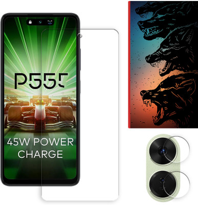 ARBAN Edge To Edge Tempered Glass for Itel P55 Plus 4G Tempered Screen Protector | Anti-Scratch | Edge to Edge Full Coverage | 9H Hardness ( 1 FRONT SCREEN GUARD + 1 CAMERA LENS PROTECTOR + 1 FREE BACK EMBOSSED SKIN061 )(Pack of 1)