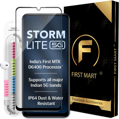 FIRST MART Edge To Edge Tempered Glass for Lava Storm Lite 5G, Lava Storm Lite, OG Tempered Glass with Cable Protector(Pack of 1)