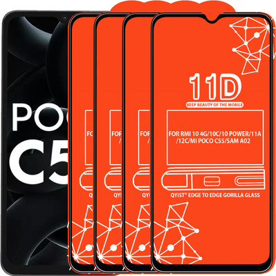Qyist Edge To Edge Tempered Glass for FOR REDMI 10 4G, REDMI 10C, REDMI 10 POWER, REDMI 11A, REDMI 12C, POCO C55, SAM A02(Pack of 4)