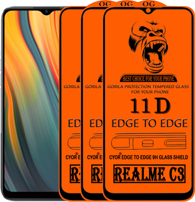 CYOR Edge To Edge Tempered Glass for REALME C3(Pack of 3)