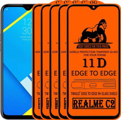 TWIGLO Edge To Edge Tempered Glass for REALME C2(Pack of 5)