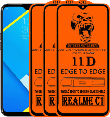 TWIGLO Edge To Edge Tempered Glass for Realme C1(Pack of 3)