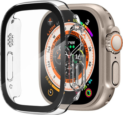 Hamz Edge To Edge Tempered Glass for Case Compatible with iWatch 49mm Series 7/SE/6/5/4/3/2/1 Built-in Tempered Glass, Hard PC Protector Cover(Pack of 1)