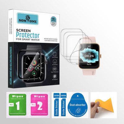 SOMTONE Edge To Edge Tempered Glass for noise ColorFit Caliber Buzz 1.83 inch Smartwatch 4 PROTECTOR + 4 WIPES + 4 DUST REMOVAL STICKER + 1 WIPER(Pack of 4)