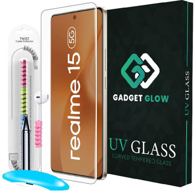 Gadget Glow Edge To Edge Tempered Glass for Realme 15 5G, Realme 15, UV Glue Tempered Glass with Cable Protector(Pack of 1)