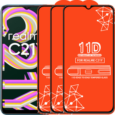 Qyist Edge To Edge Tempered Glass for Realme C21Y(Pack of 3)