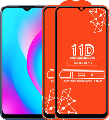Qyist Edge To Edge Tempered Glass for Realme C15(Pack of 2)