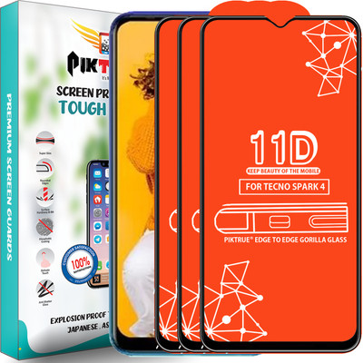 PikTrue Edge To Edge Tempered Glass for Tecno Spark 4(Pack of 3)