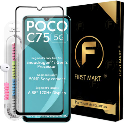 FIRST MART Edge To Edge Tempered Glass for Poco C75 5G, Redmi A4 5G, Poco C75 5G/ Redmi A4 5G, OG Tempered Glass with Cable Protector(Pack of 1)