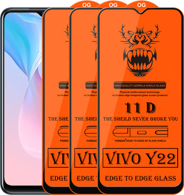 Forego Edge To Edge Tempered Glass for Vivo Y22(Pack of 3)