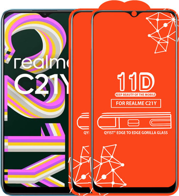 Qyist Edge To Edge Tempered Glass for Realme C21Y(Pack of 2)
