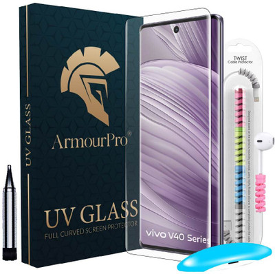 ArmourPro Edge To Edge Tempered Glass for Vivo V40 5G, Vivo V40, Vivo V40 Pro 5G, Vivo V40 Pro, UV Glue Tempered Glass with Cable Protector(Pack of 1)